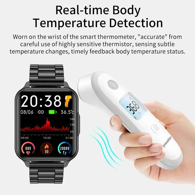 2022 New Body Temperature Smart Watch Men Blood Oxygen Monitoring Sports Fitness Watch Men's Custom Dial Smart Watch for Xiaomi
