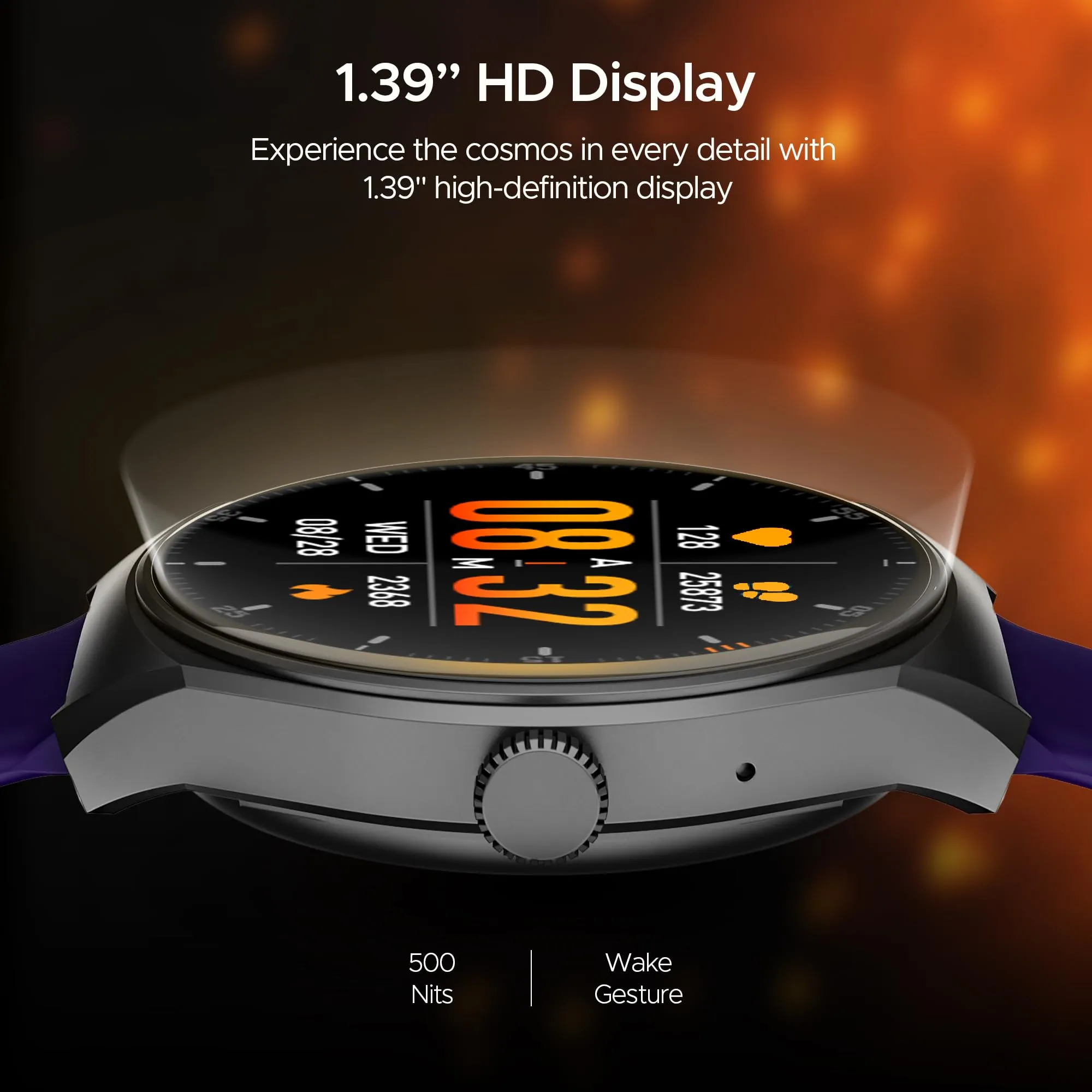 boAt Lunar Comet with 1.39" HD Display, Advanced Bluetooth Calling, Functional Crown, Multiple Sports Mode,100 Watch Faces, HR & SpO2 Monitoring,IP67, Smart Watch for Men & Women(Deep Purple)